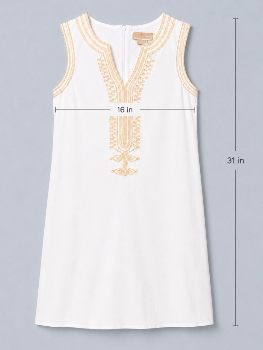 Michael Kors White Maxi Dress with Gold Embroidery
